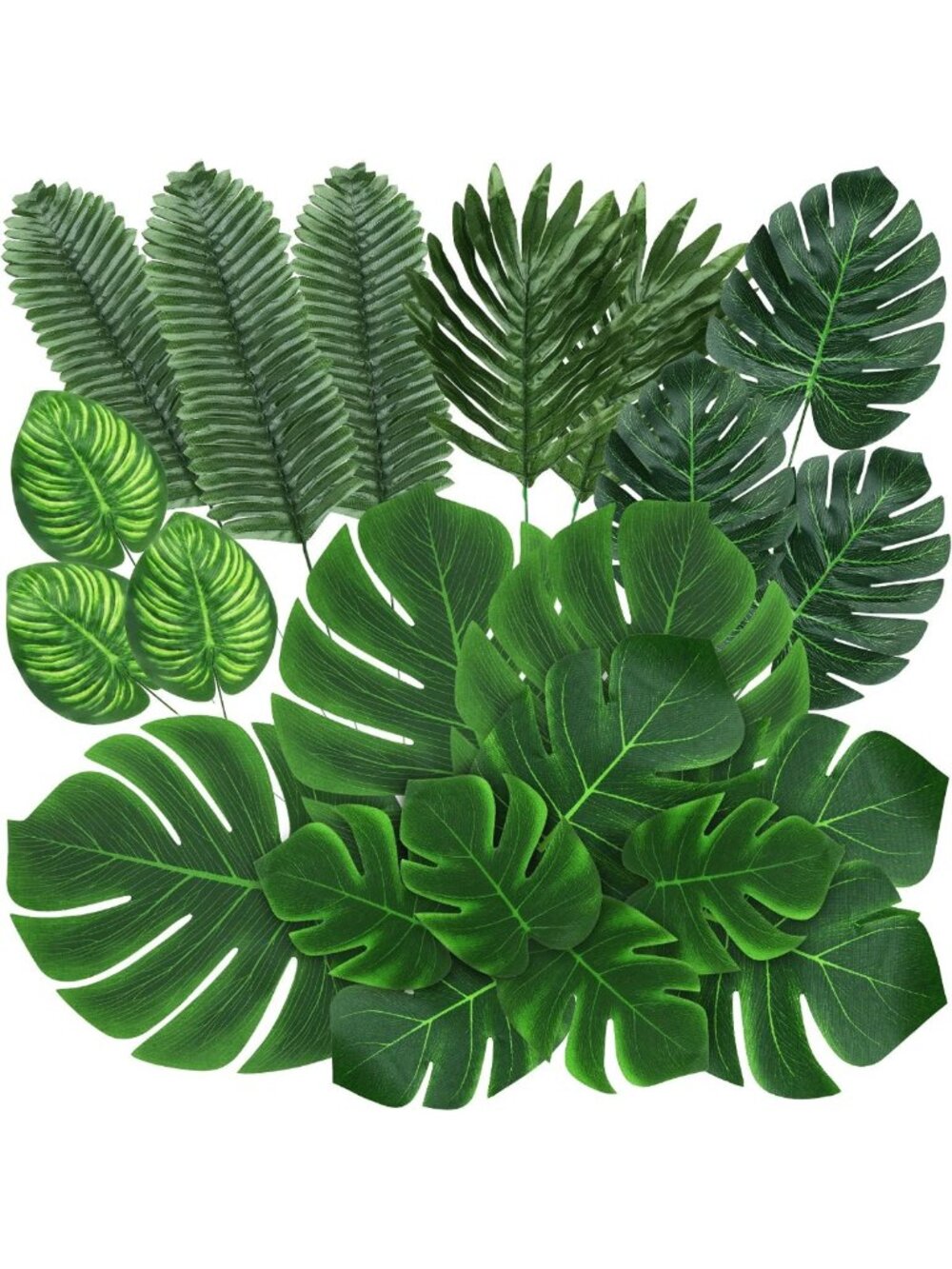 74 Pcs Tropical Artificial Palm Leaves - Monstera & Jungle Decor for Parties